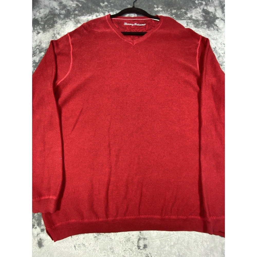 Tommy Bahama Waffle Knit Thermal Shirt Mens 2XL Red Pullover Crew Neck Sweater